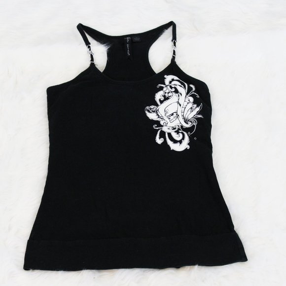 RARE Metal Mulisha 00s Tattoo Tank Top Metal Link Straps Built In Bra Small - Picture 3 of 4